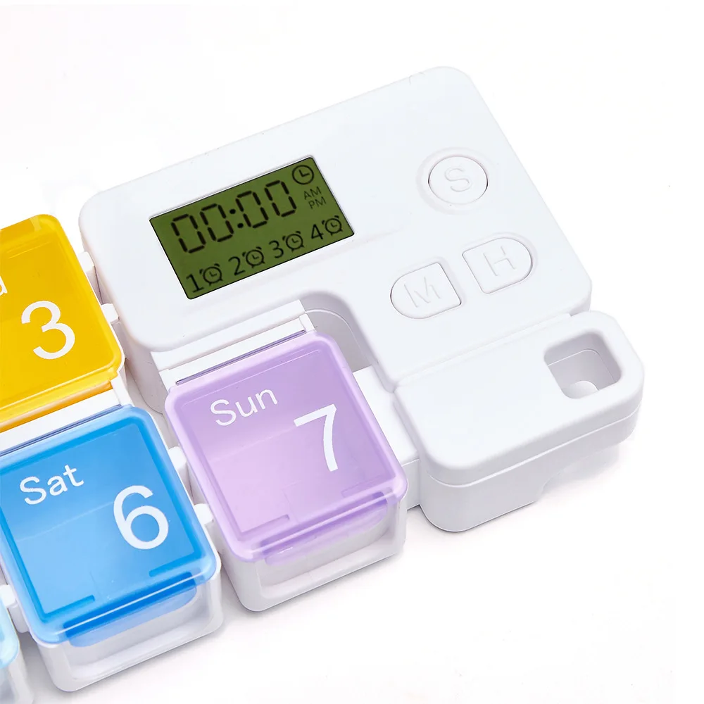 New Style Revolutionary Packaging Electronic Time Reminder Seal Plastic Colorful Cute Smart Pill Box For 7 Days
