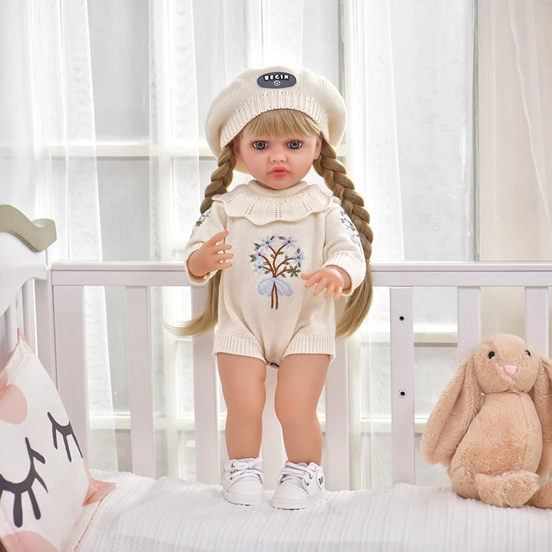 High Quality 55CM Cute Baby Girl Dolls  Soft Vinyl Reborn Silicone Soft Dolls Elk Knitwear Reborn Baby Dolls For Gifts kids toys