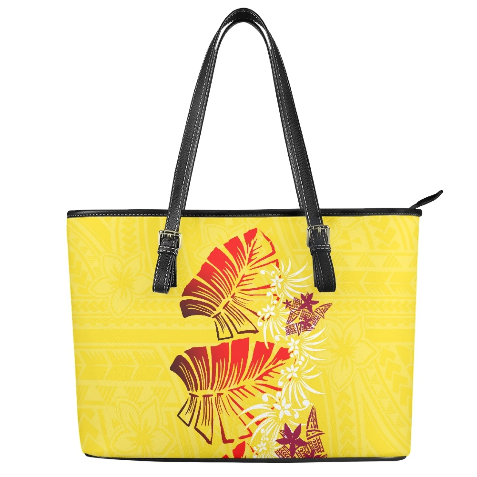 news 2024 Polynesian All Seasons Unisex Tribal Design Tropical Pattern woman custom shipping gift pu handbags tote bag