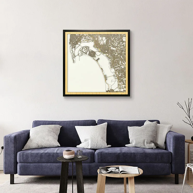 San Diego Engraved Map Wood Art Personalized Gifts City Map Office Decor