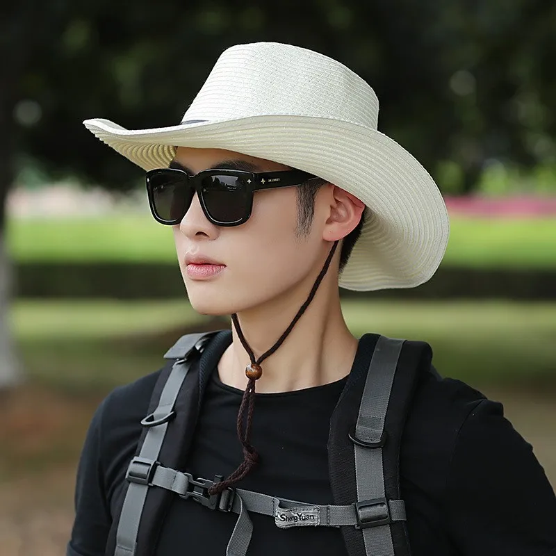 Outdoor Seaside Shading Fashion Straw Hat  Custom Print Logo  Bulk Cowboy Hats  For Sale Vacation sun protection hat