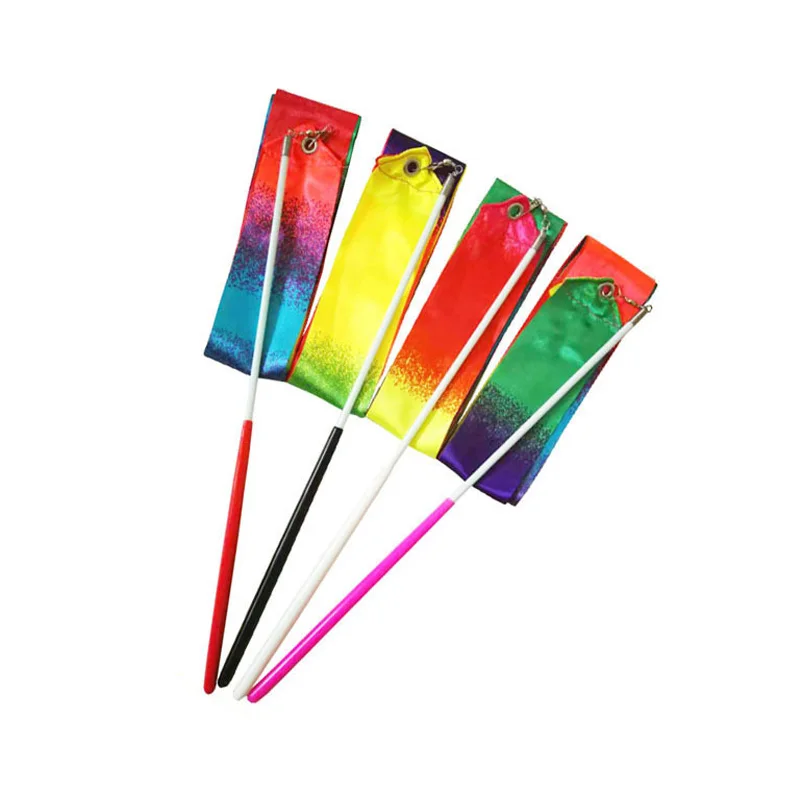 Factory 1M 2M Length 49CM Pink Stick Handle Colorful Gradient Color Rhythmic Artistic Gymnastics Dance Ribbons For Adult Kids