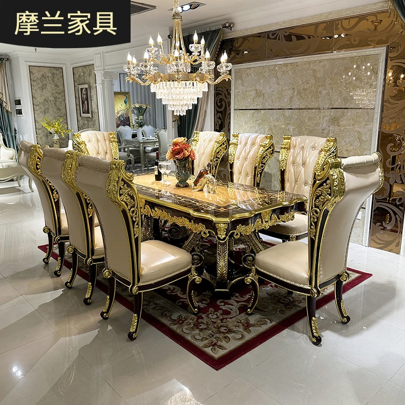 MO LAN European solid wood rectangular large house cloth simple new classical 8 people dining room table