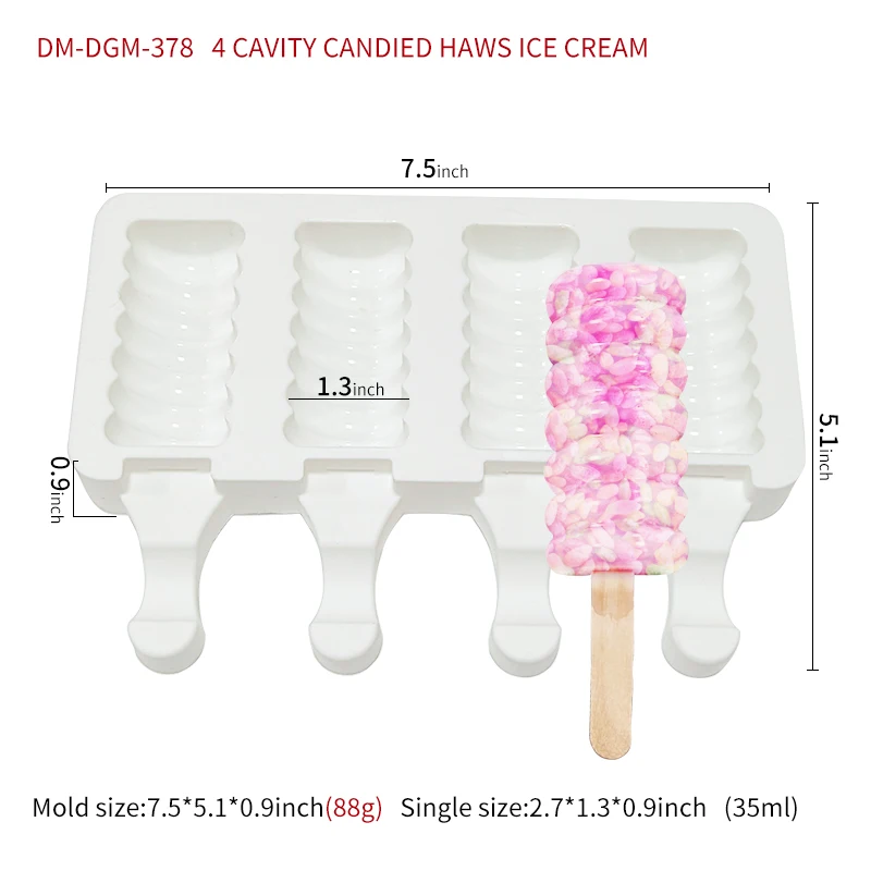 DUMO 4/8 Cavity Magnum Ice Cream Mould DIY Silicone Popsicle Ice Cream Cone Tools Caterpillar Ice Pop Silicon Mold