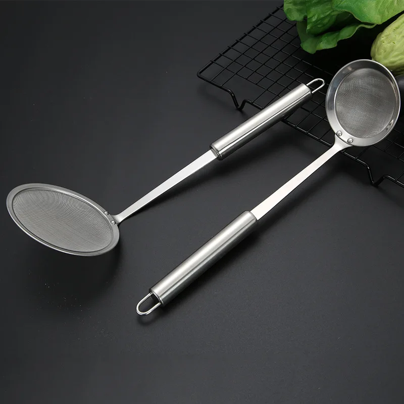 304 Stainless Steel Round Fine Mesh Strainers with Wooden Handle Kitchen Cooking Tool Strainer Set Oil Skimming Filter