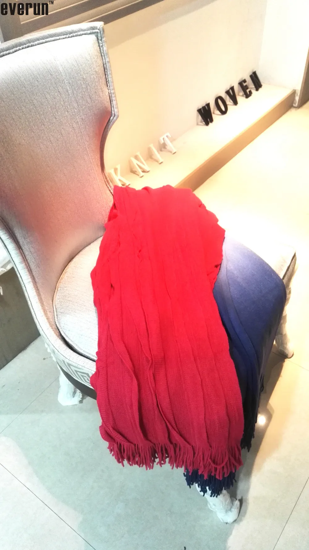 Magic Green 100% Acrylic Portable Square Bamboo Fiber Jacquard Tricot Knit Fringe Shawl Throw Blanket