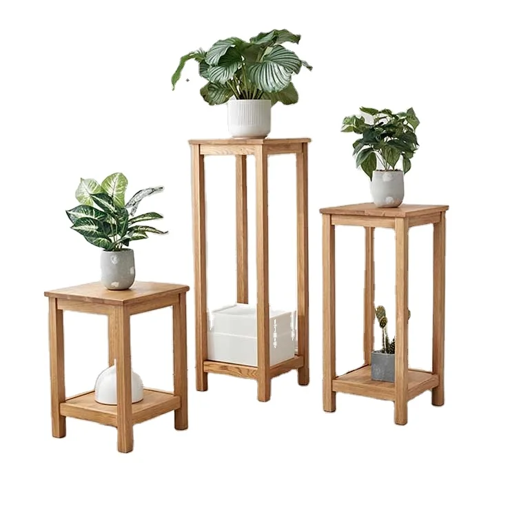 Indoor Floor-Standing Flower Pot Rack Antique Living Room Ornament Base Bonsai Plant Display Stands Wooden Vase Flower Shelf