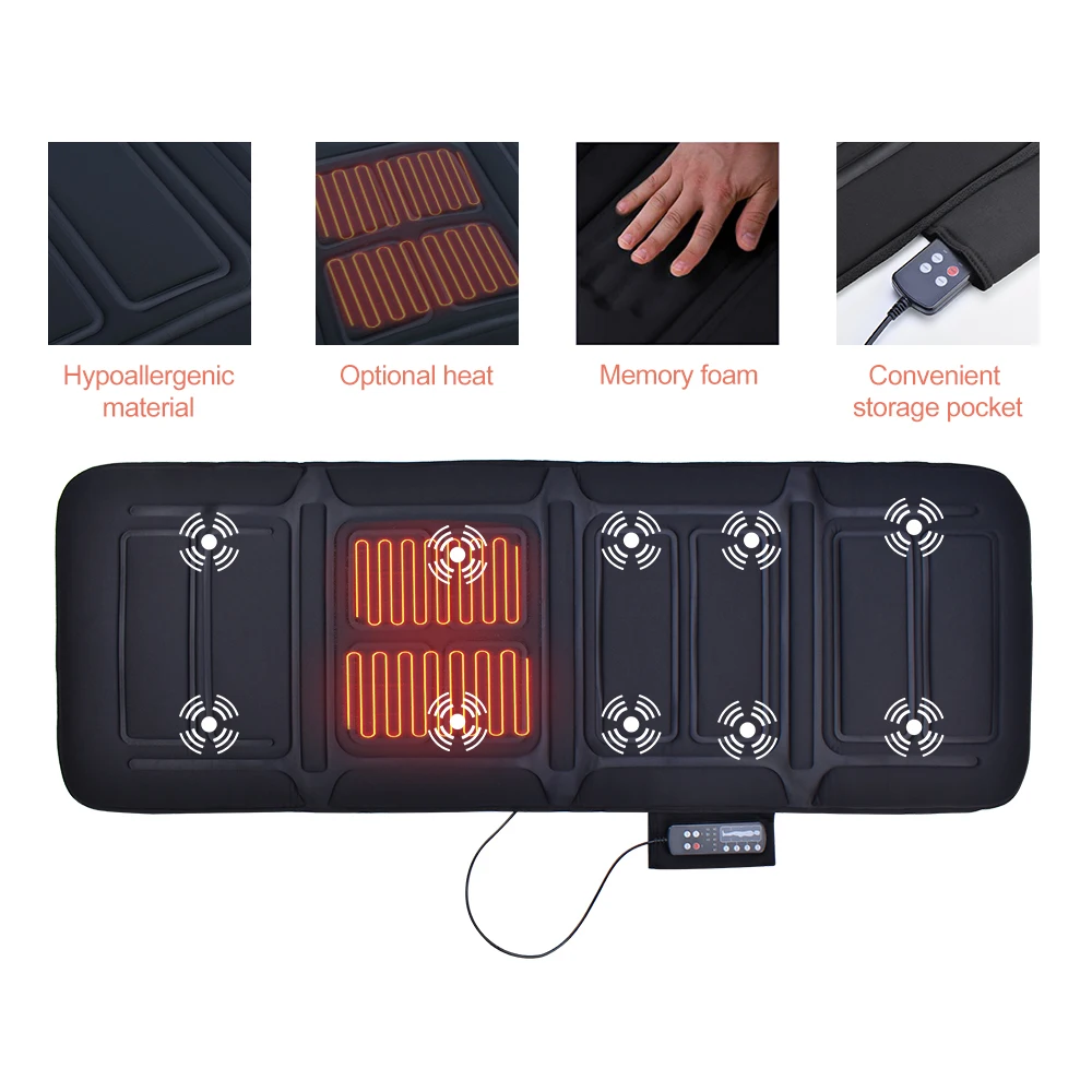 Manufacture heat massage mattress pad japan massage mat with vibration 10 motors