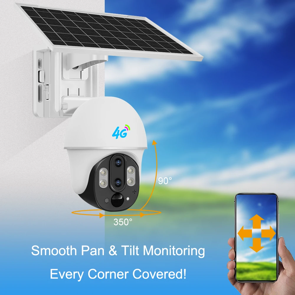 V380 Dual Lens 10x Zoom PTZ Outdoor Solar Powered Security Battery Camera 4G SIM card Solar Camera