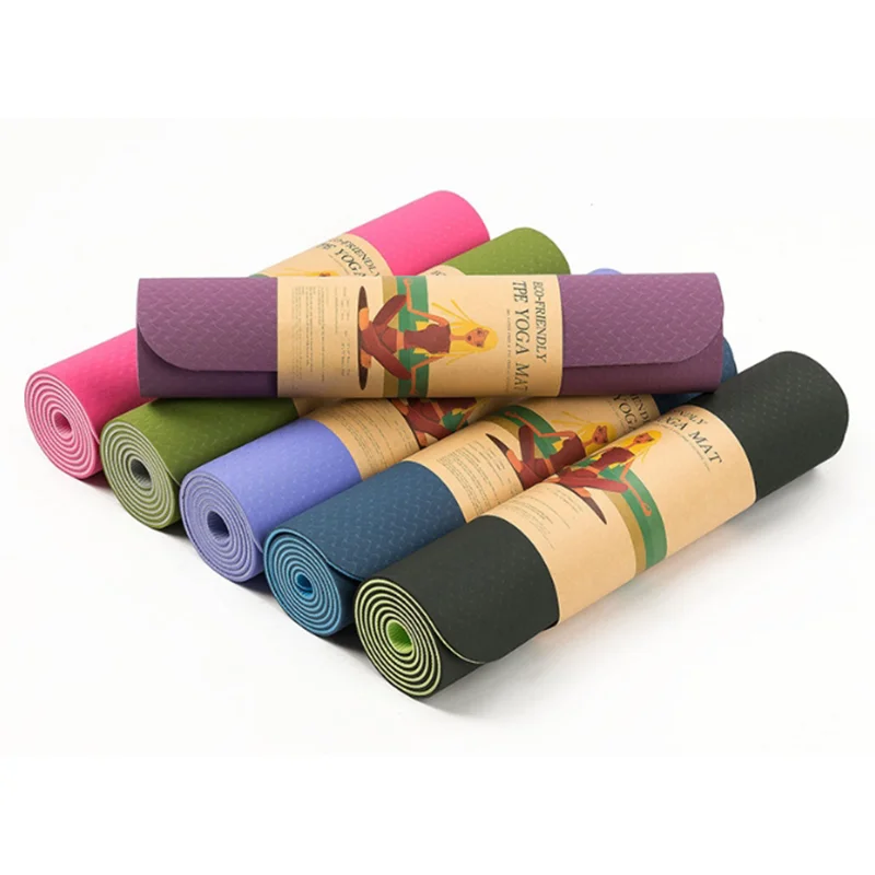High quality Custom Logo Fitness Exercise Anti Slip Eco Friendly washable 6mm Thick Double Layer TPE Pilates Yoga Mat