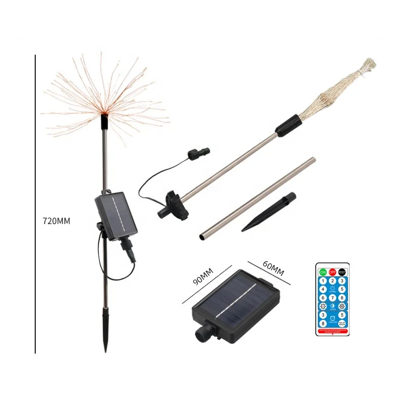 Solar Powered Outdoor Grass Globe Dandelion Fireworks Lamp 120 LED For Garden Lawn Landscape Lamp Holiday Light