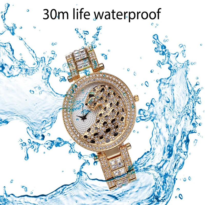 MISSFOX Women Quartz Watch Fashion Bling Casual Ladies Gold Watch Crystal Diamond Leopard for Women Clock