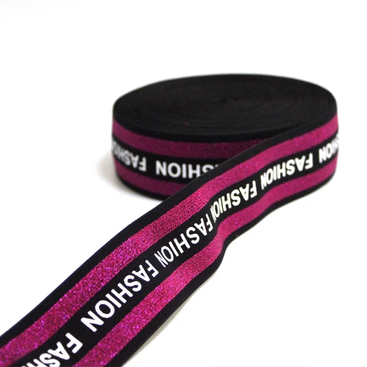 OEM 4cm printed elastic band colorful gold and silver silk elastic webbing glitter yarn band latex silk rubber band for garment