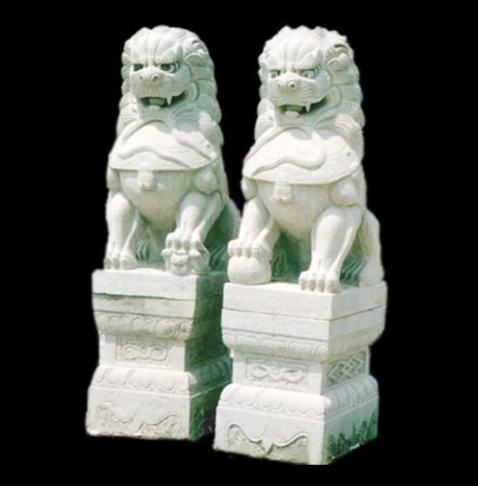 Factory Price Hand Carved White Marble Garden Foo dog Stone Statue DSF-T159