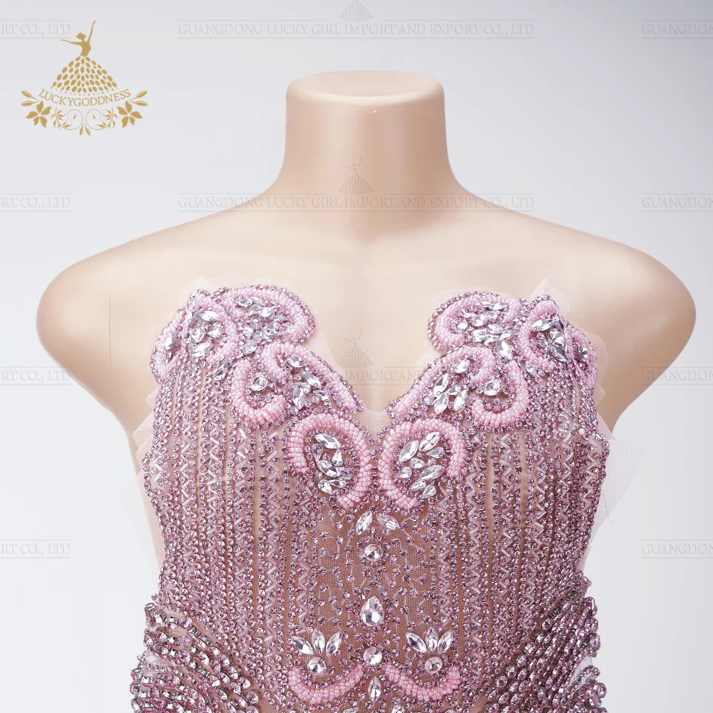 DRA-611 Fashion pink Beads Elegant Bodice Rhinestone Appliques For Women Dresses