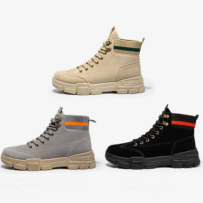 Autumn winter men lace up work boots casual ankle boots non-slip breathable shoes