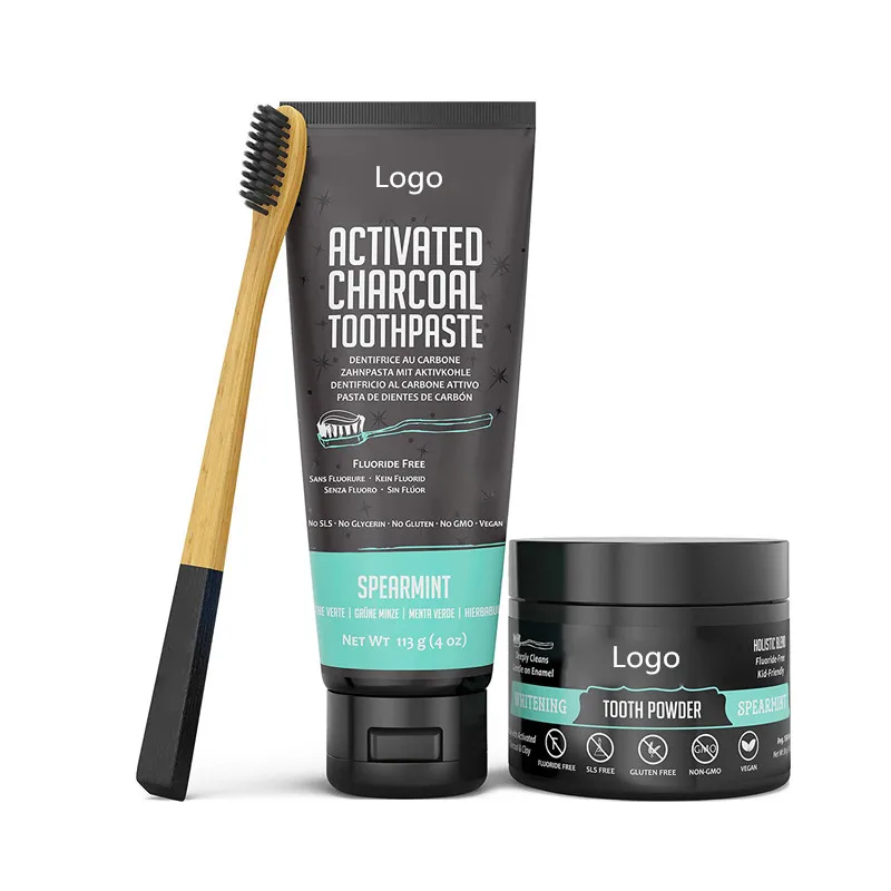 Private Label Natural Activated Charcoal Teeth Whitening Kit With Tooth Powder & Toothpaste