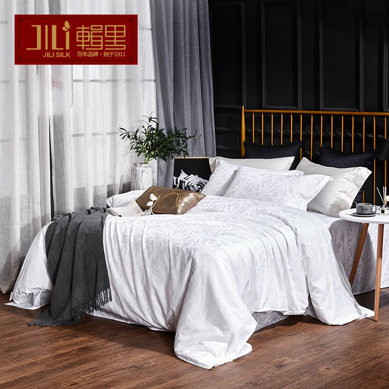 JILI SILK  king size 100% cotton white high density jacquard queen size duvet quilt cover set for home