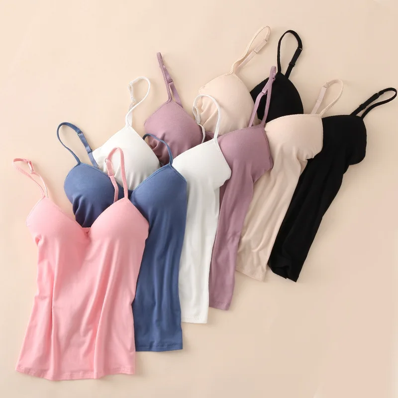 Women Seamless Solid Plain Tank Top Sweet Candy Color Casual Gril Underwear white camisole with padded