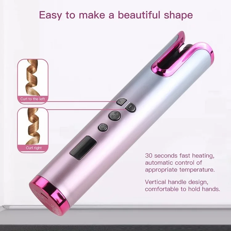 Power Bank Rechargeable Hair Curler Portable Wireless Lcd Display New Style Automatic For DIY Beauty Hair Curlers Pink