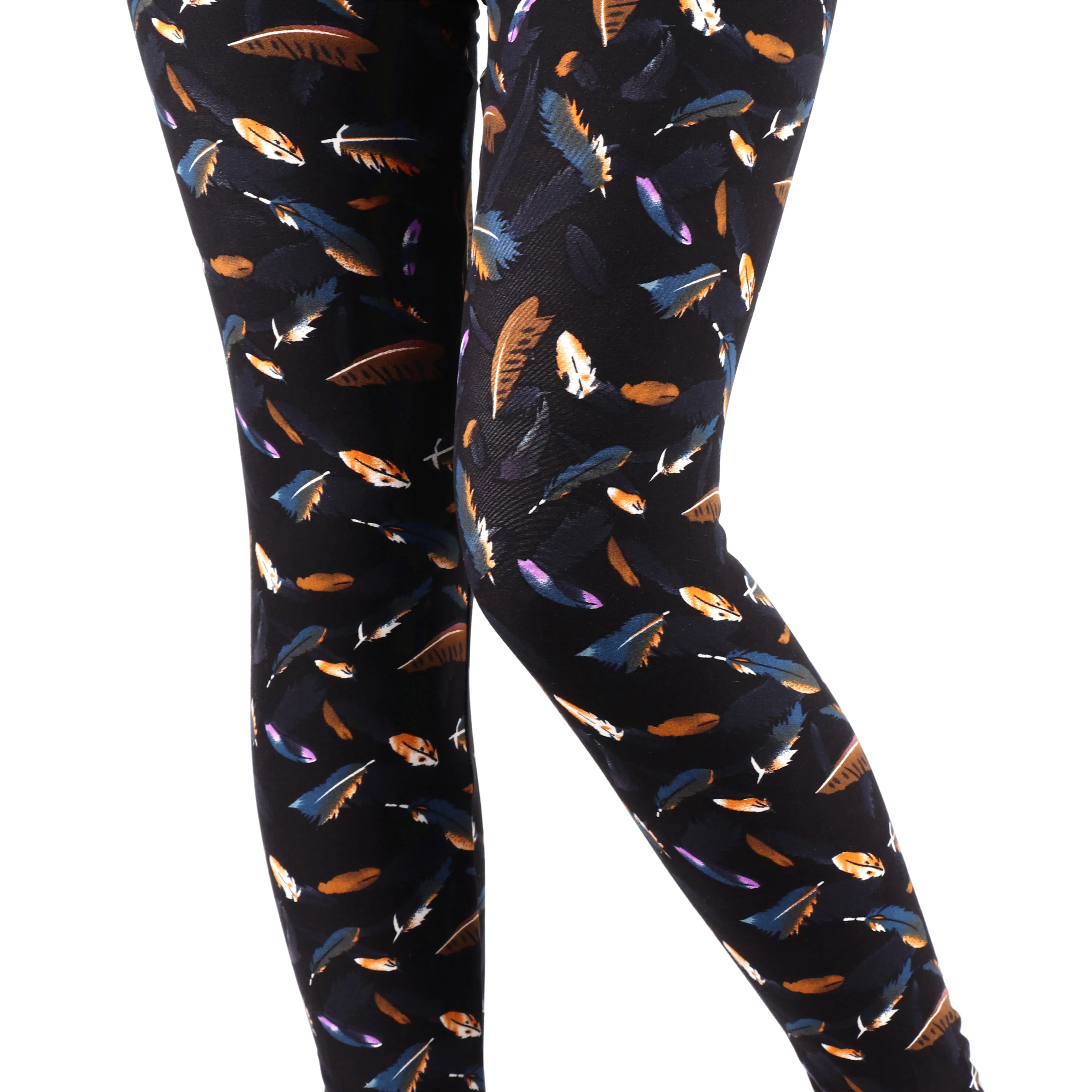 Сделайте свою собственную индивидуальную этикетку, дизайнерские супер мягкие женские леггинсы большого размера с высокими и изогнутыми перьями для женщин