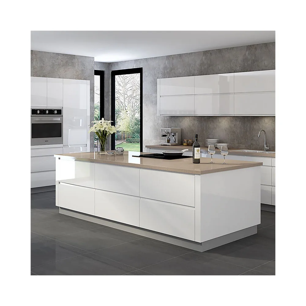 Kitchen Cabinet Solid Wood Flat Pack Melamine Kitchen Cabinets Free Standing UV Melamine Acrylic Board For Kitchen Cabinet