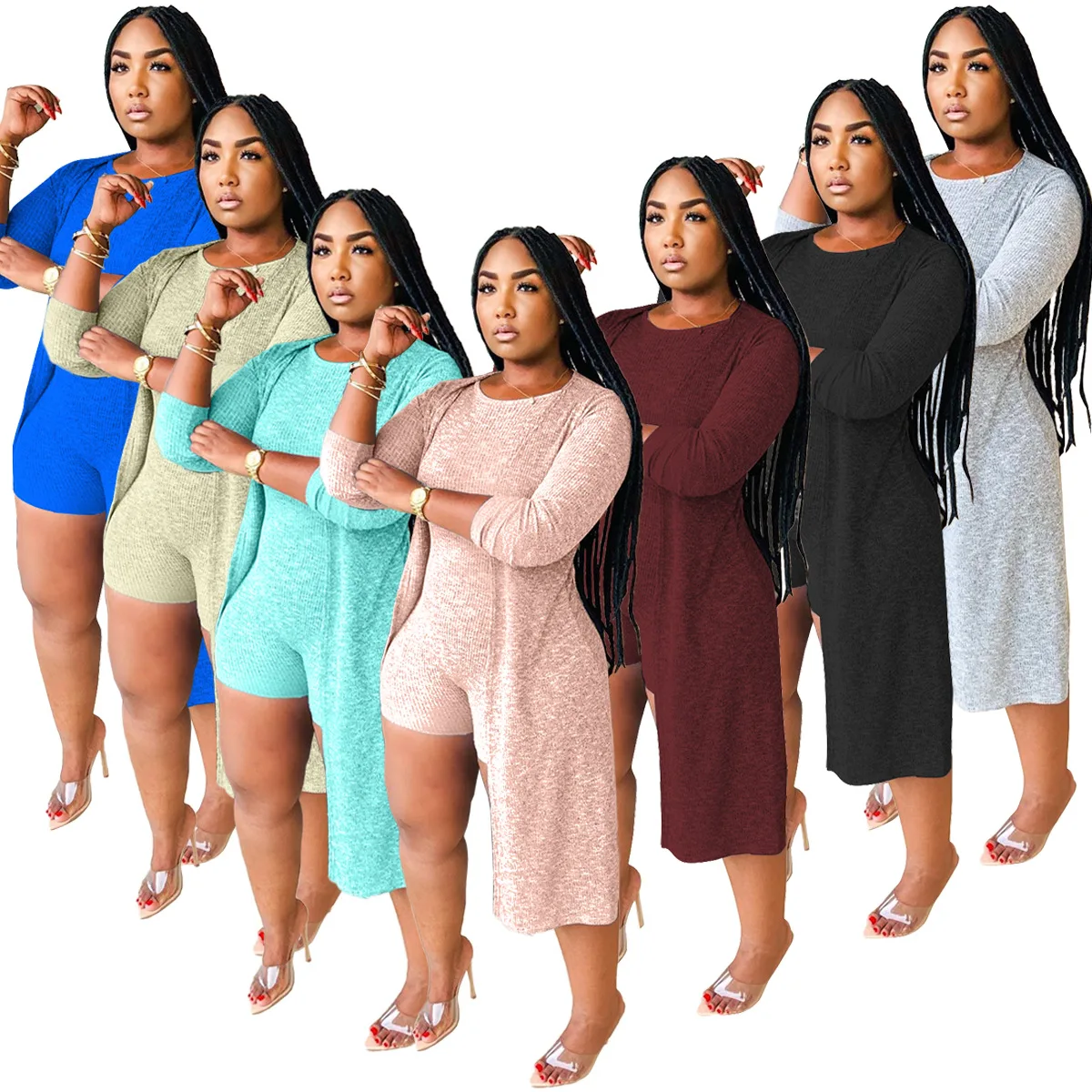 Solid Color Casual Two Piece Outfits With Coat Fashion Bodysuit Skiny Jumpsuits Women