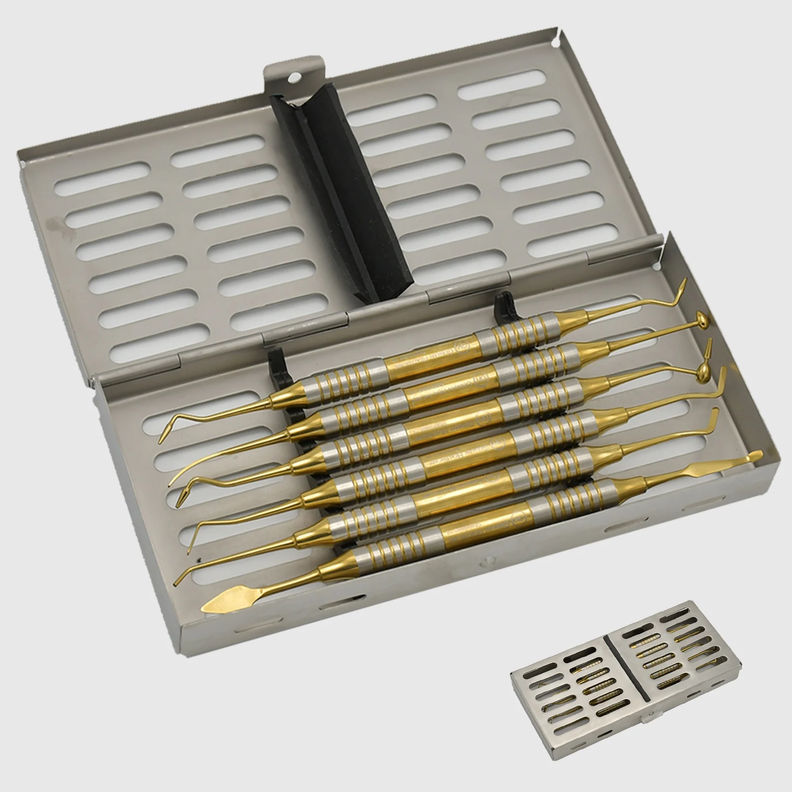 Стоматологические композитные заполняющие инструменты набор из 6 шт. золота с кассетной стерилизацией стоматологические