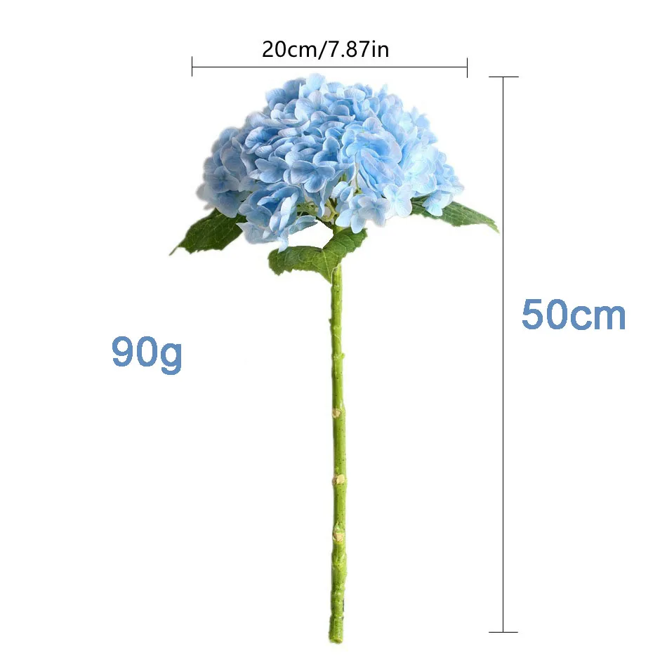 High Quality Single Stem Artificial Real Touch Latex Hydrangea Large Head Green White Flower For Party Wedding Table Decoration