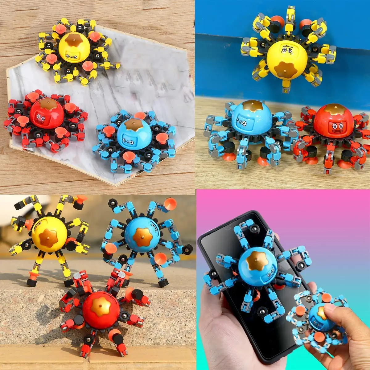 Juguetes Para Los Ninos Funny Octopus Interesting Face Changing Stress Relief DIY Mechanical Spinner Fidget Toys