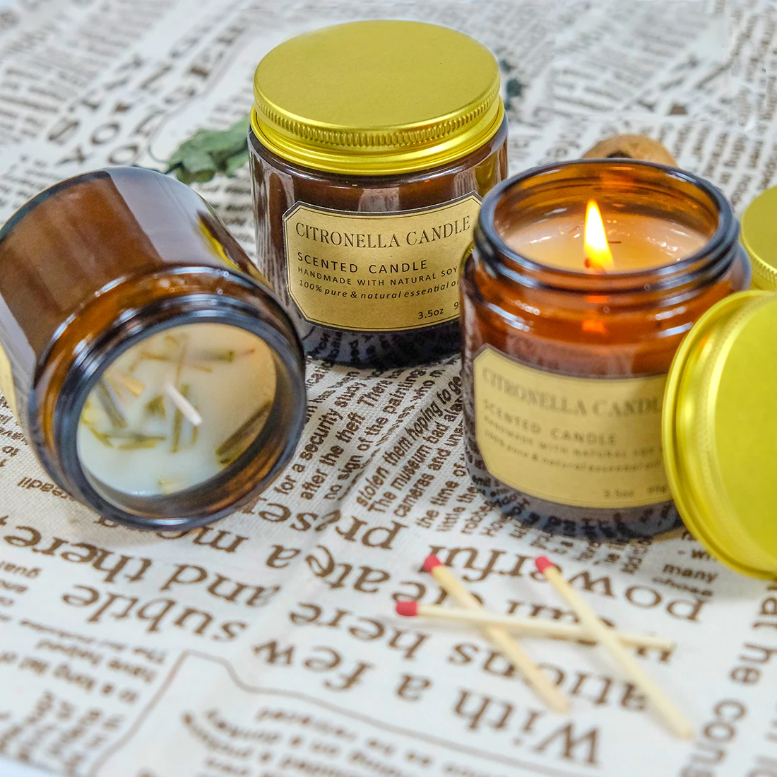 Low price custom logo Brown retro scented candle gift box brown jar smokeless soy wax essential oil scented candle for Gift Set