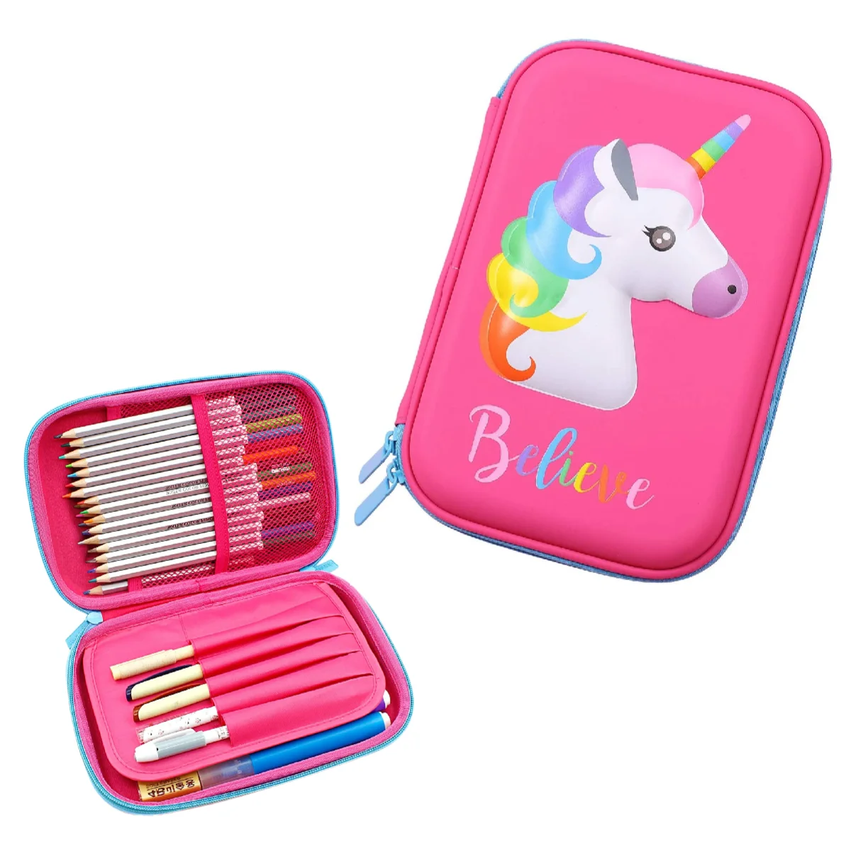 Пенал из ЭВА для девочек чехол карандашей и ручек милый школьный жесткий с тиснением в виде единорога 3d Розовый противоударный подарок детей Прямая поставка