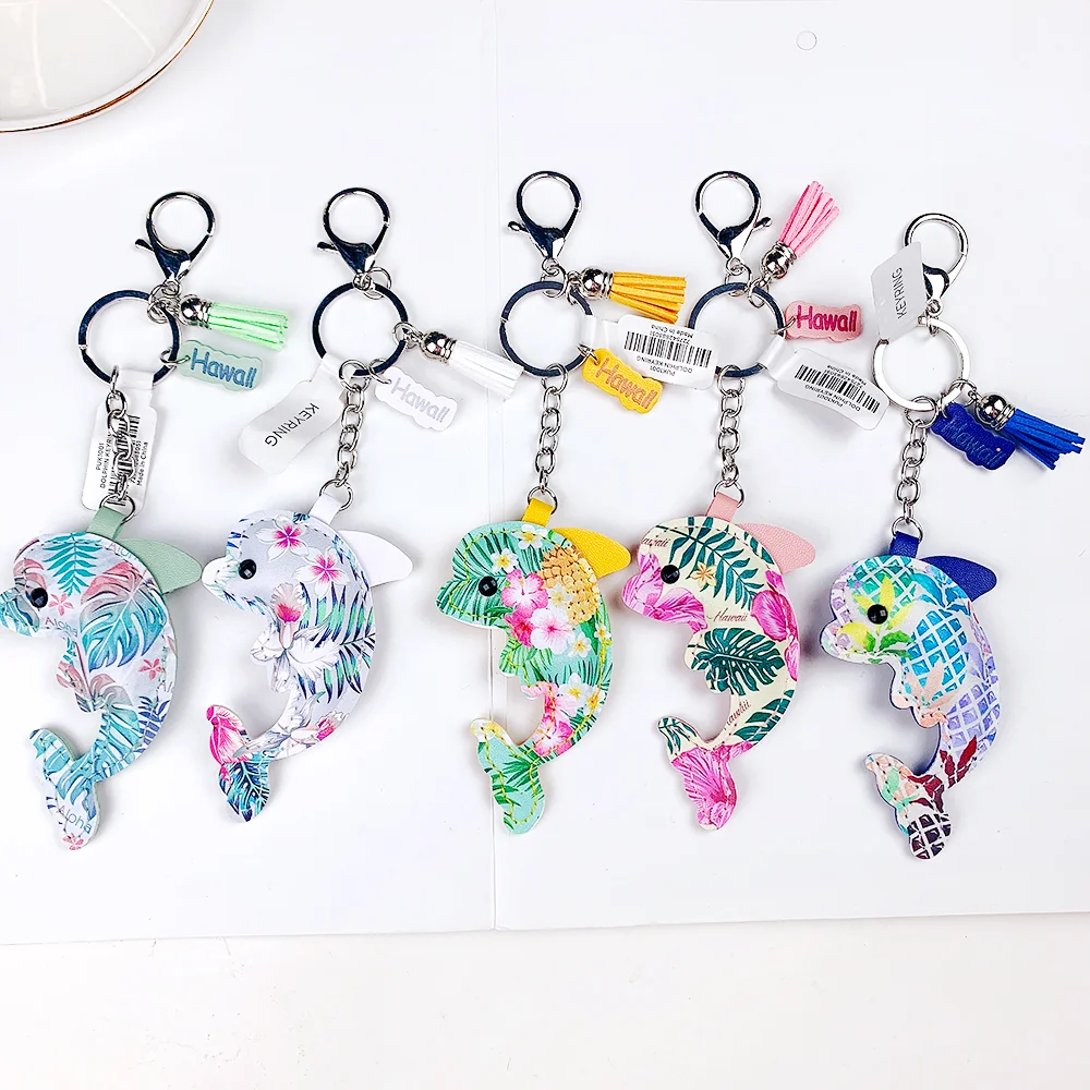 Creative Hawaiian-style Multi-color PU Leather Material Keyring Accessories Cute Dolphin Pendant Tassel Keychains