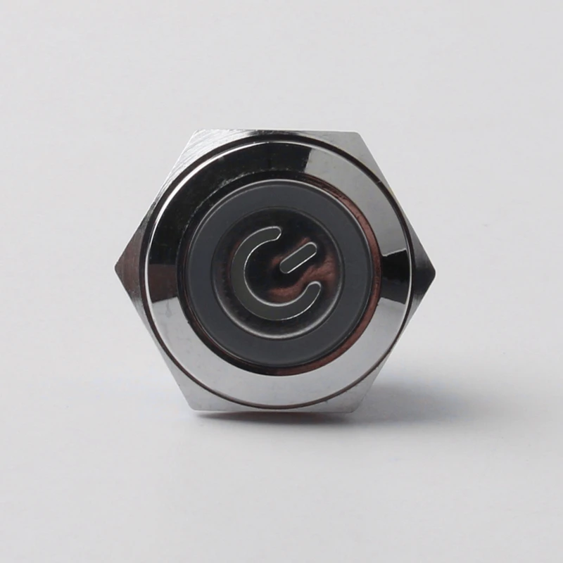 16MM  With Power Symbol Illuminated Short Waterproof Metal 4Pin Push Button Switch