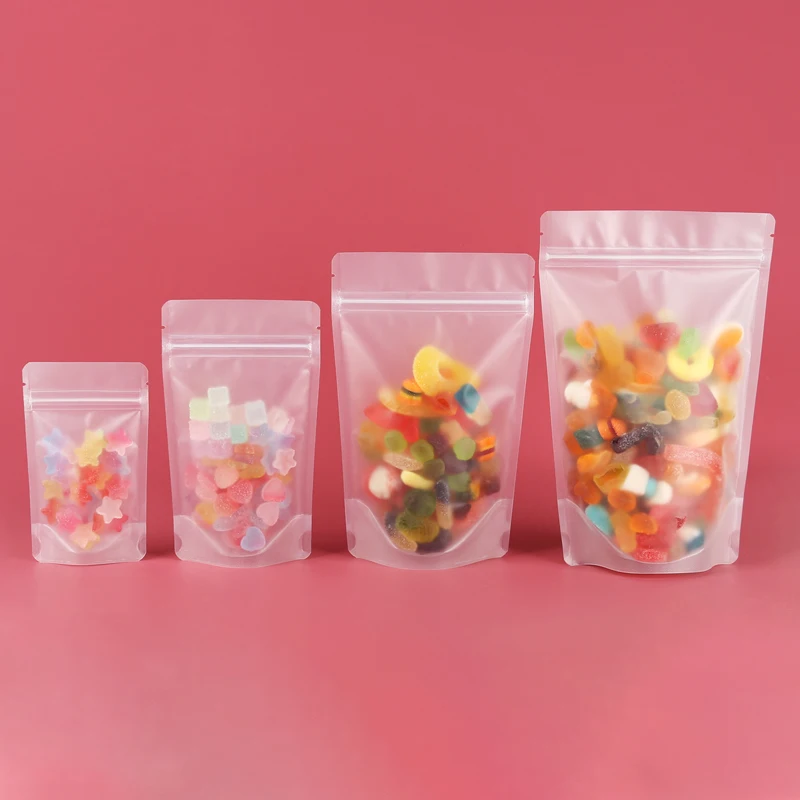 Heat seal transparent stand up pouch with clear window 8OZ foil packaging bags doy pack for candy bags dried fruit packaging