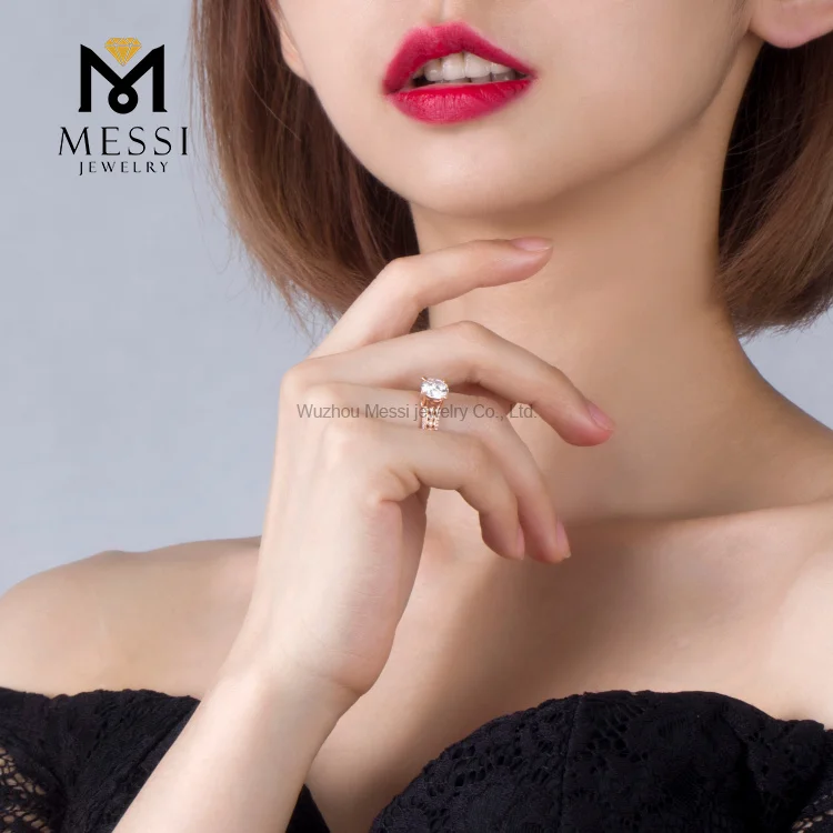 Цветочные полосы Косынка с боковыми вставками Помолвочное кольцо 14 к, розовое золото 18 карат, прекрасный муассанит кольцо с бриллиантом