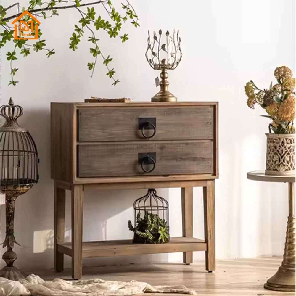 Traditional Solid Wood Small Chinese Drawer Cabinet Vintage Retro Bedside Table With Side End Solid Wood Hand Made Furniture