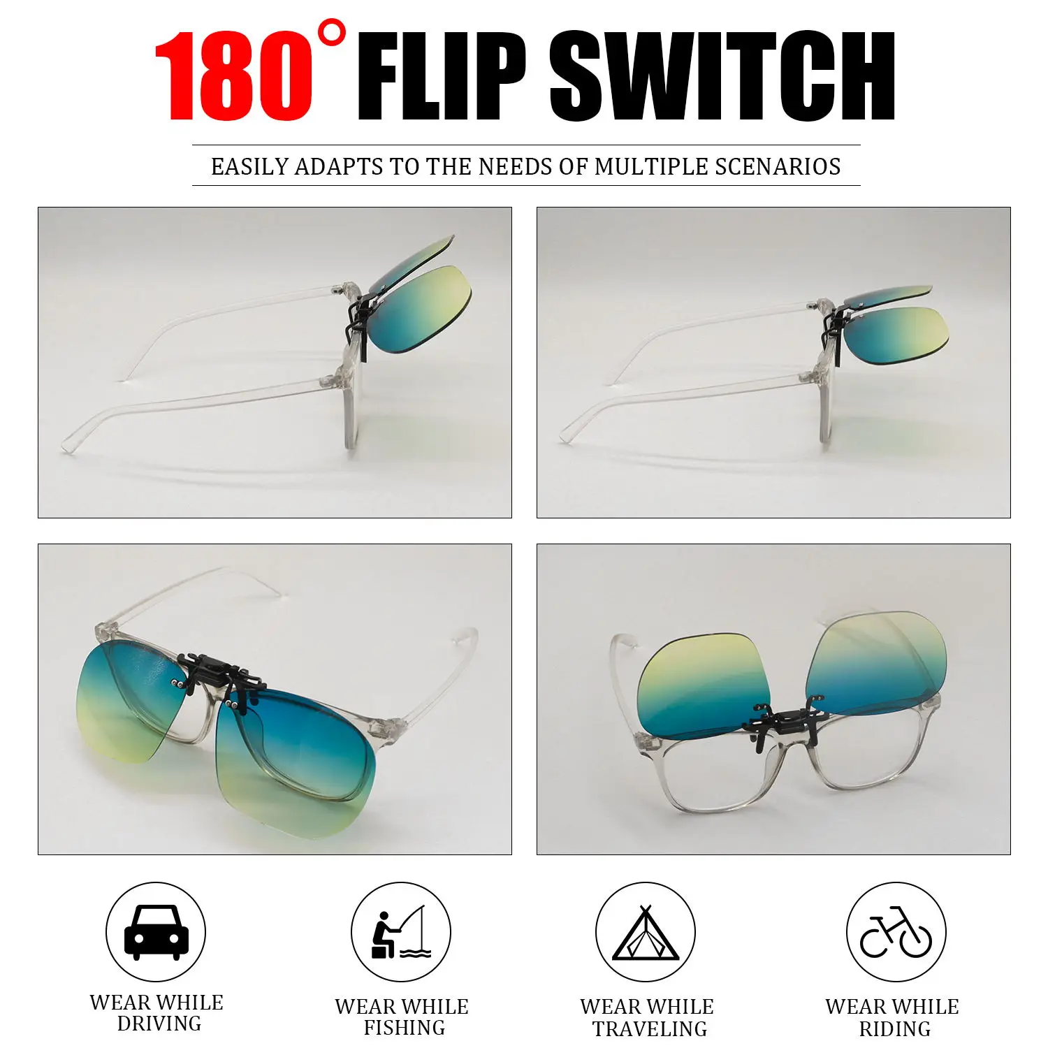 Fashion Bicycle Motorcycle Cycling Golf Ball Motocross Sports Sunglasses Driver Eyewear Running Clip-on Night Driving Glasses