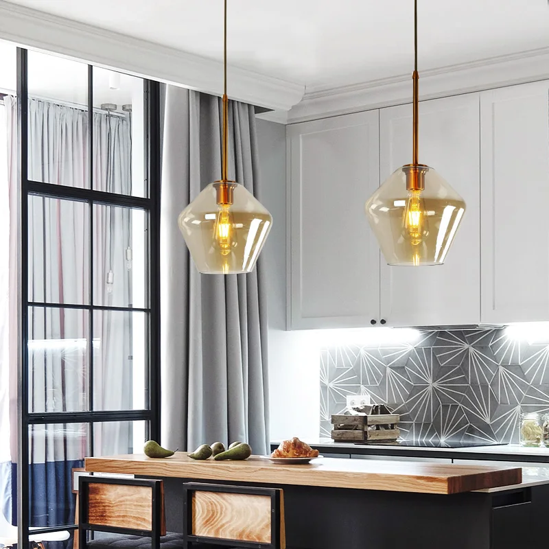 Nordic Modern Glass Pendant lights Fixtures Loft LED Hanging Pendant Lamp for Kitchen Restaurant Living Room Bedroom E27