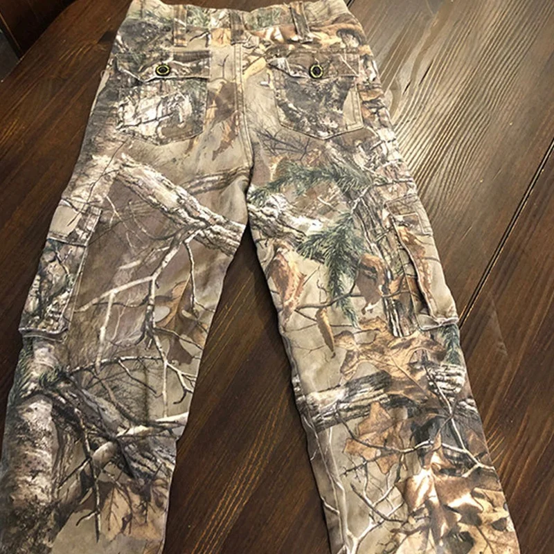 Custom wholesale straight leg ripped digital print utility cargo jeans heavyweight vintage tree camo baggy jeans