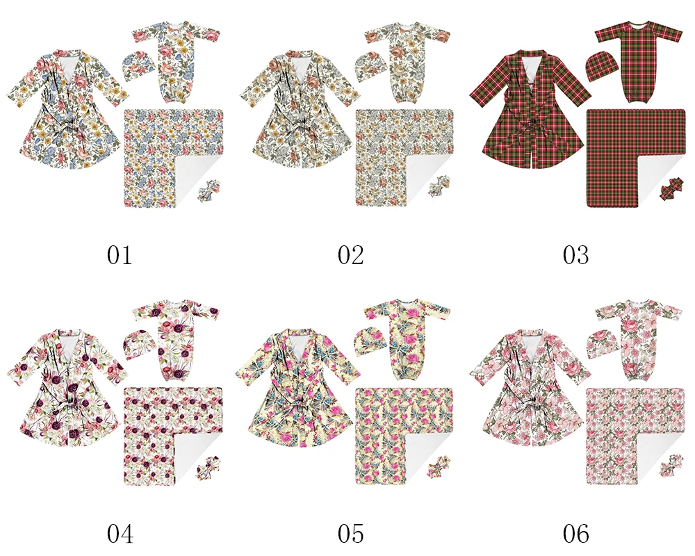 Hot sale Vintage flowers maternity robe and matching baby swaddle blanket set mummy