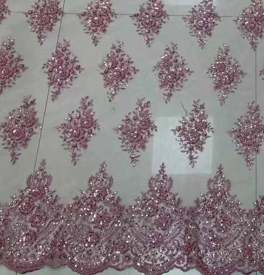 latest new design shining beaded sequin lace machine embroidered fabric for dresses or party