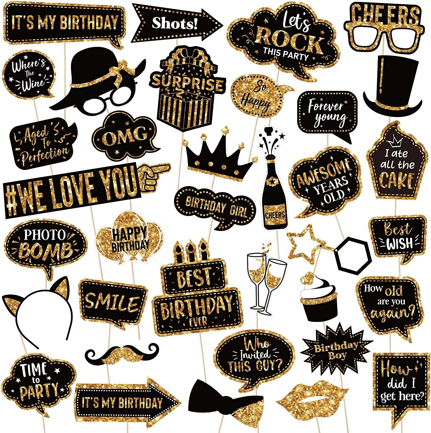 Black and Gold Photo Props Fun European And American Fashion Weddings Photo Booth Props for Party Supplies