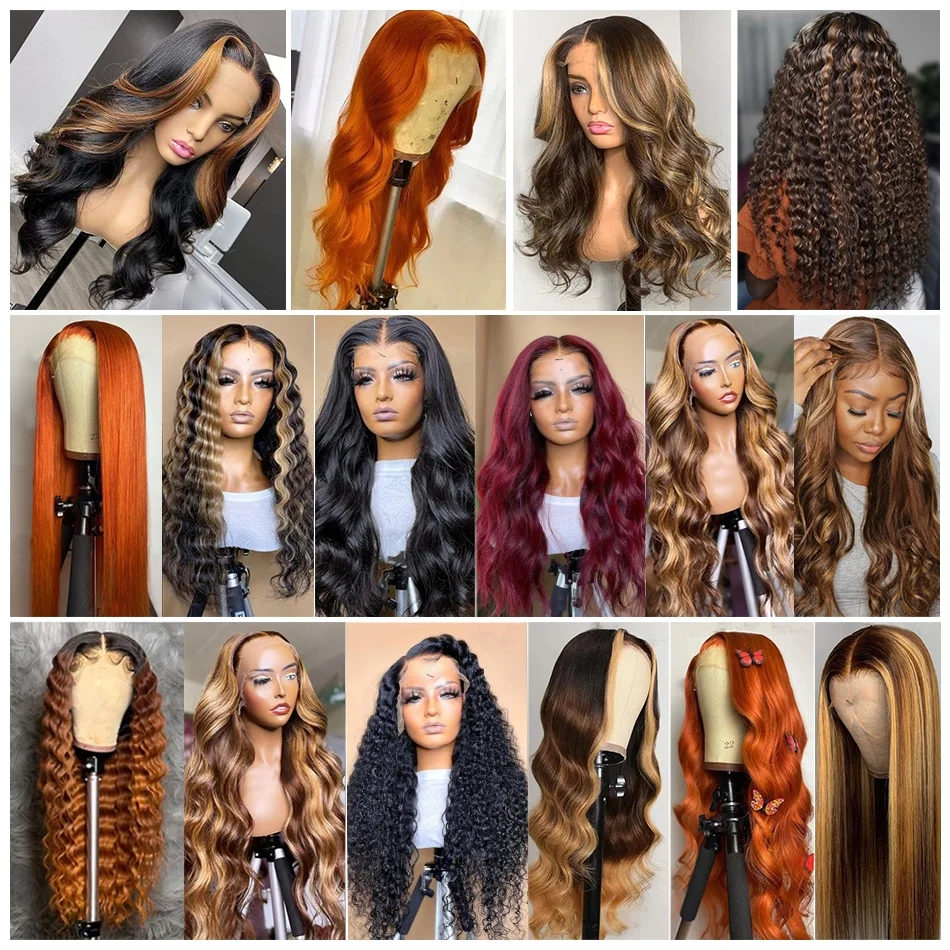 Hot Wholesale Virgin Brazilian Hair High Density 13x4 Body Deep Wave Highlight Color Wigs Human Hair Transparent Lace Front Wig