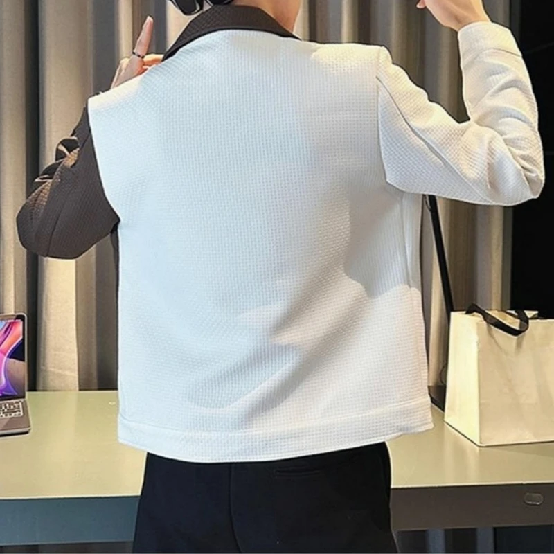 Autumn high quality thick two-tone stitching custom Overshirt fashion style fleece waffle jacket