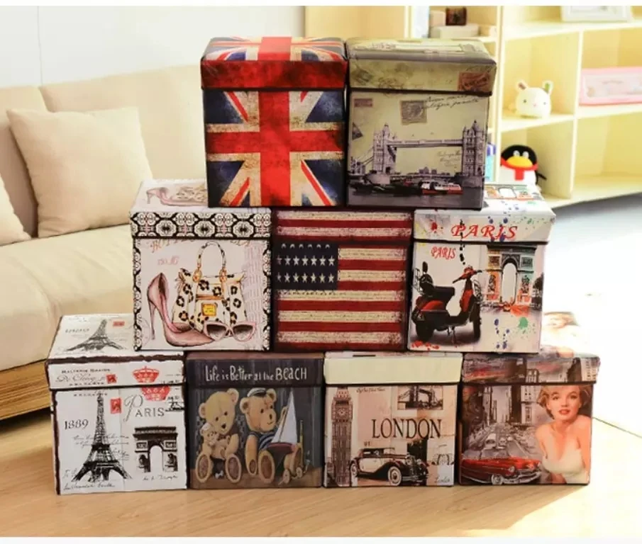 Складной ящик для хранения с флагом Великобритании, США, Америки, подставка для табурета, украшение для дома, многофункциональный нетканый Ретро оттоманка для хранения