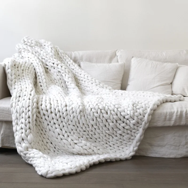 Custom Color Size Fashion Luxury Chunky Thick Braided Knit Blanket Throw