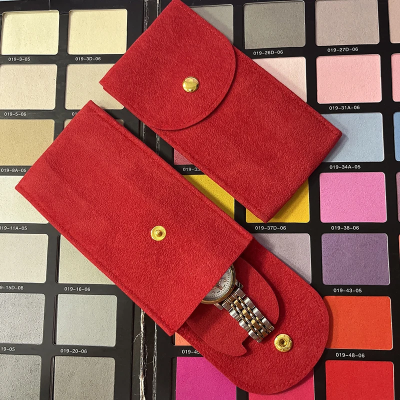 Custom Watch Travel Pouch watch gift needle felt jewelry bag for necklaces Green Premium Velvet Suede Watch Pouch With Insert