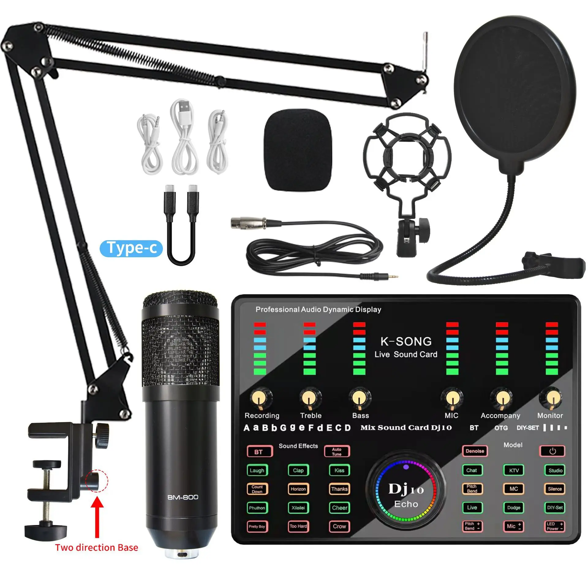 Bm800 Microphone Dj10 Sound Card Set Studio Streaming Gaming Mic Dj Karaoke Home Audio Sound System Microphone For Phone Pc