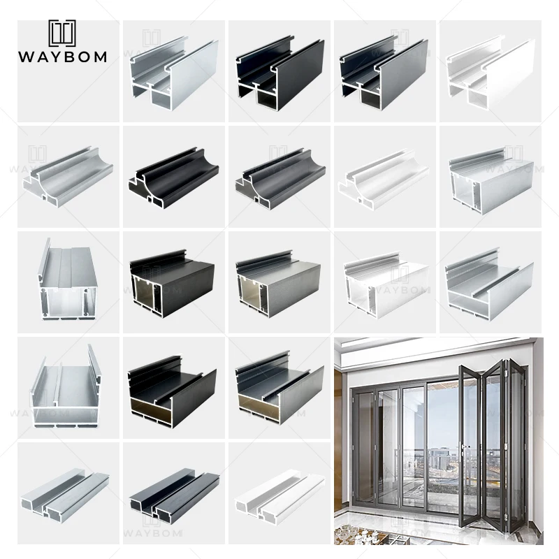 50mm Exterior Bifold Doors window aluminum profile door frame Aluminum Alloy Double Tempered Glass Bi Folding Door Patio profile